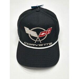 NWT Corvette GM Official Licensed Black Baseball Cap Rope Trim Snapback Men OS‎